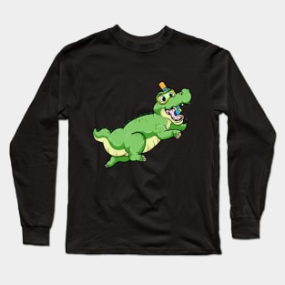 Dinosaur at Swimming with Diving goggles Long Sleeve T-Shirt